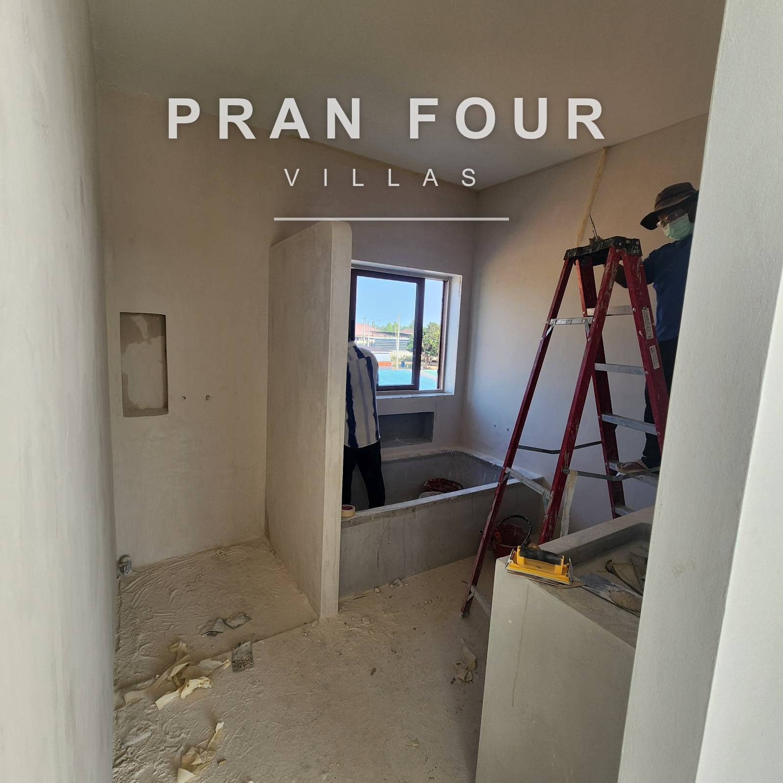 Built-in bathtub being sculpted