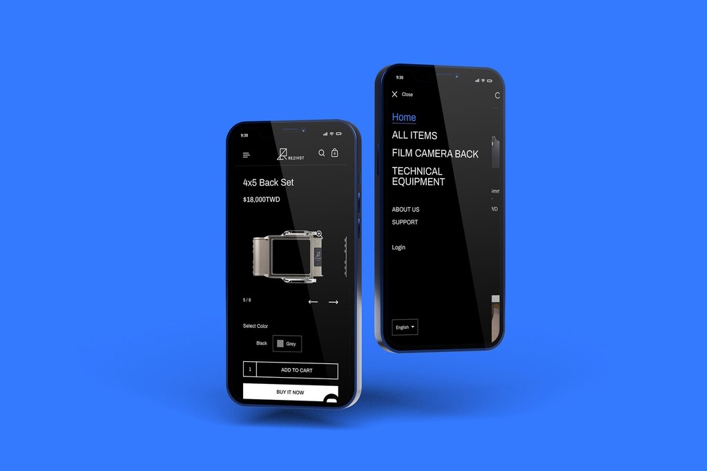 這張圖像展示了Rezivot的網站設計，圖中顯示了產品頁面和導航選單設計。