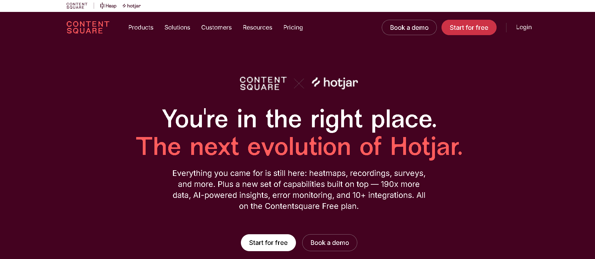Hotjar (now Contentsquare) CRO software interface showcasing heatmaps, session recordings, surveys, and user behavior analytics.