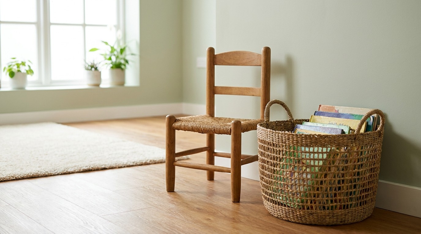 A child sized chair and picture books in a family dental waiting area