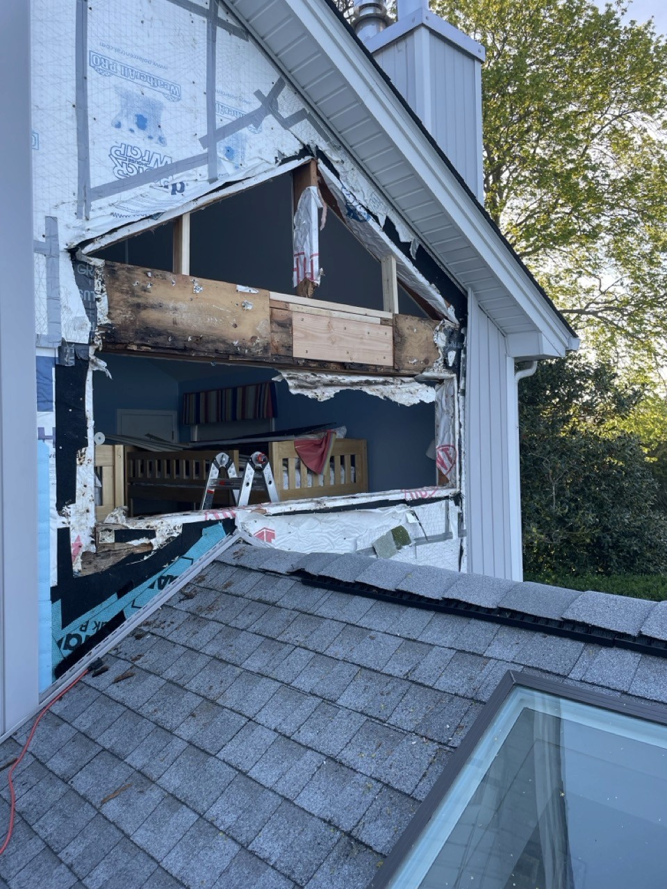 New window opening framed and prepped