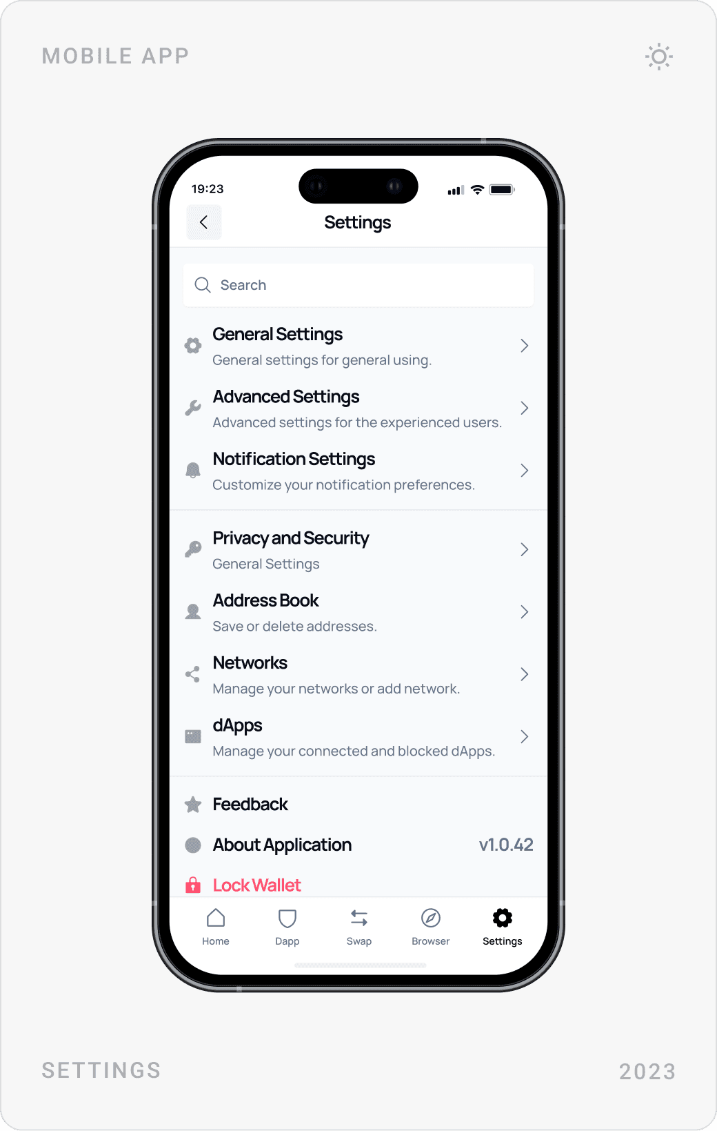 Clean Wallet Settings Mobile Design