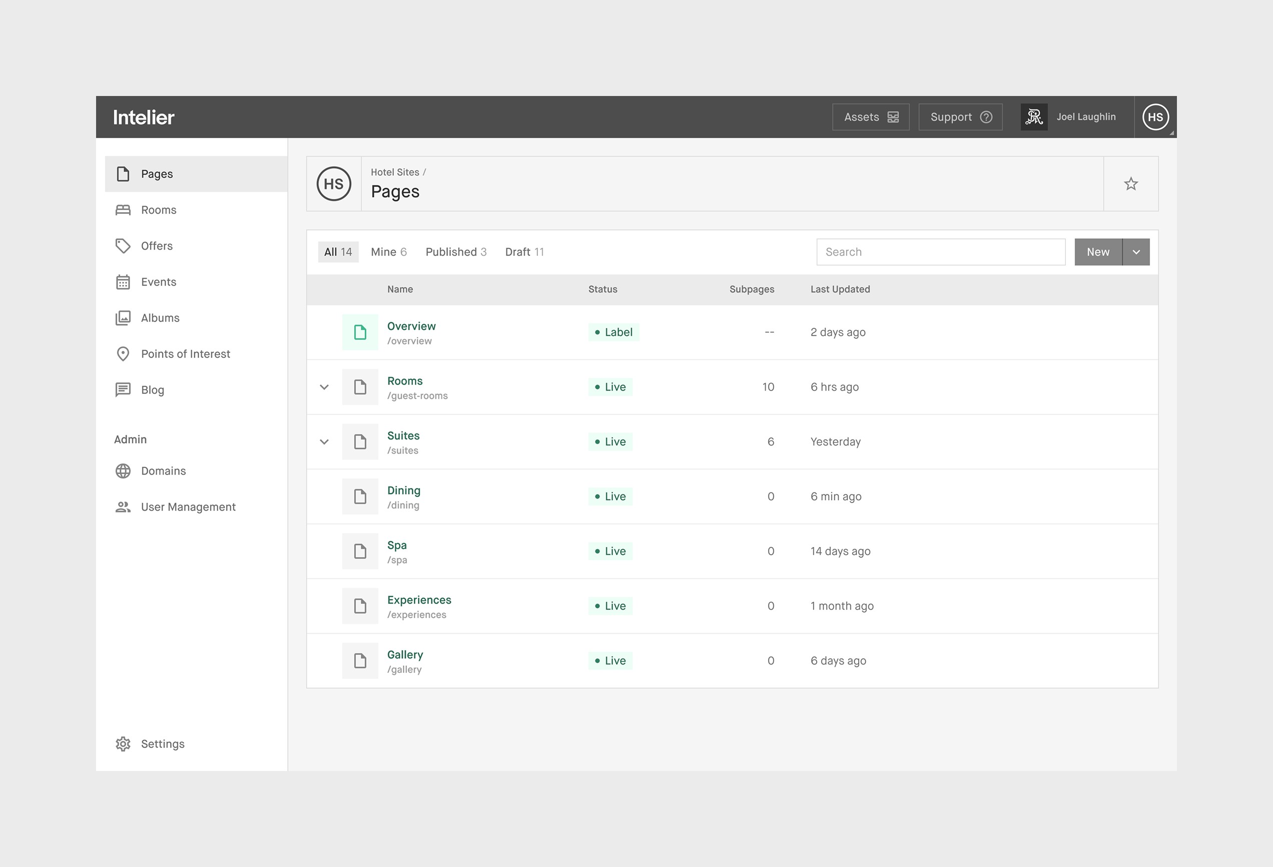 Intelier CMS - Hotel Sites - Pages