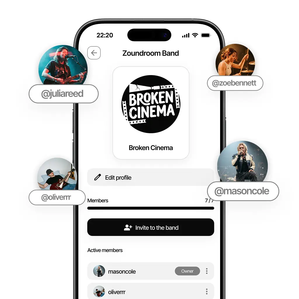 Zoundroom's Band Plan: collaborate with multiple members on a single project