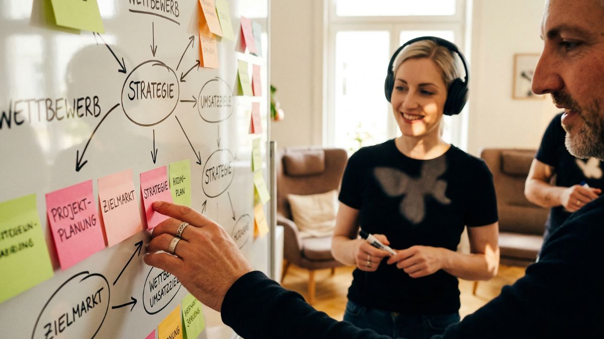 Whiteboard mit Employer-Branding-Strategie in einem KMU-Workshop	