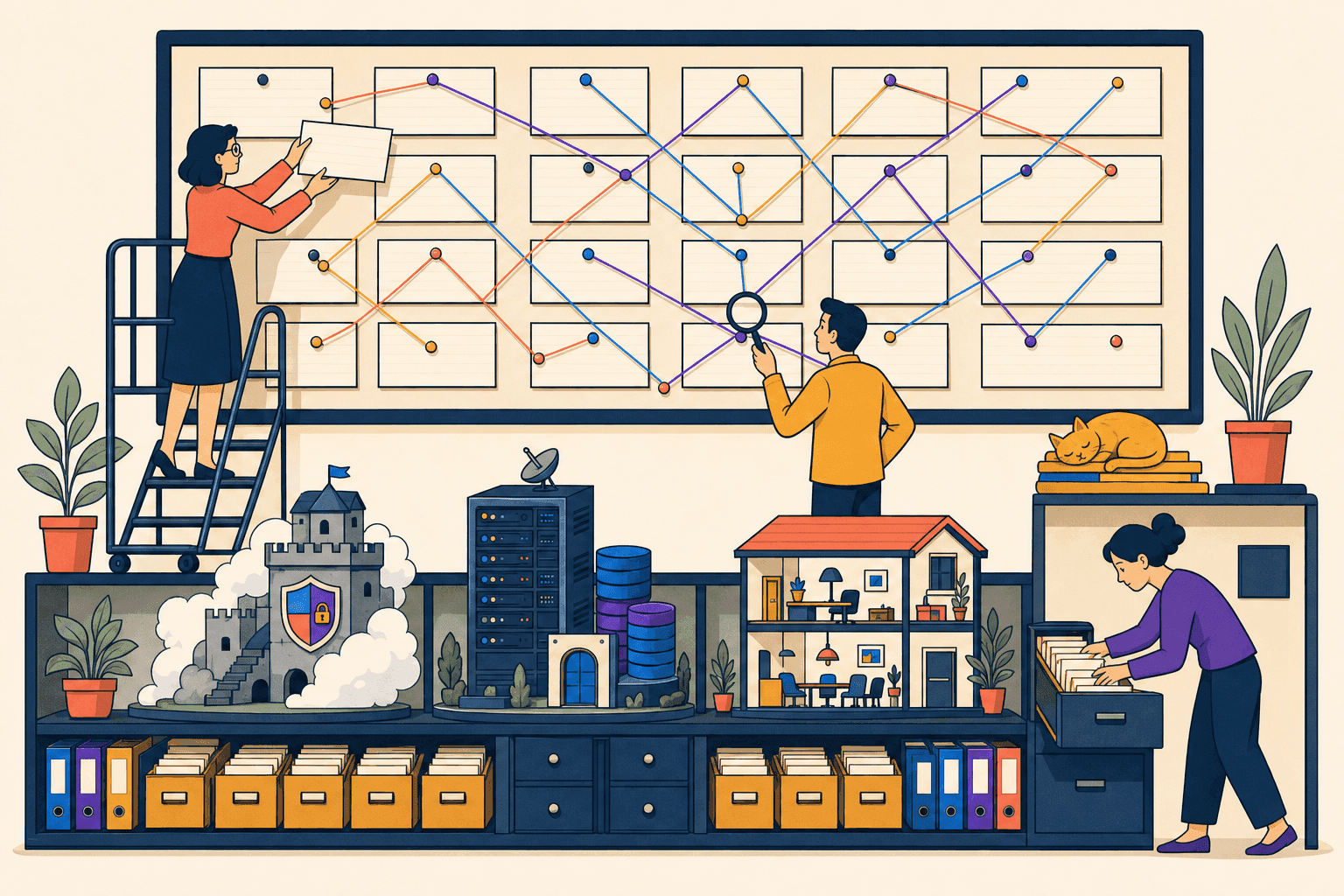 Illustration vernetzter Vertrags-, Anbieter- und Funktionsdaten für ein DORA-Informationsregister
