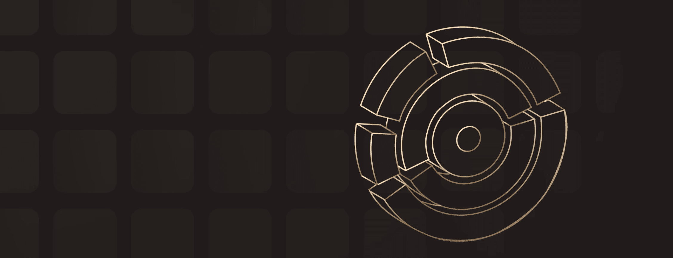 a golden 3d sunburst chart against a brown background. both are peppercorn's brand colors