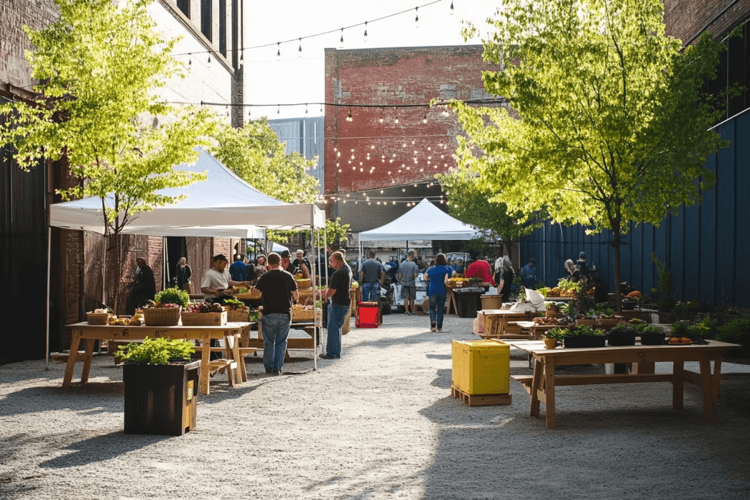 temporary pop up farmers market in a vacant or underutilized space