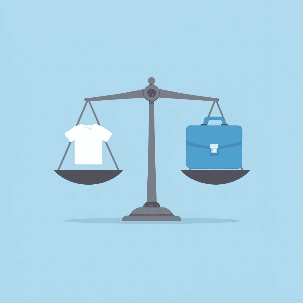 Balance scale with comfort icon on left side and professional appearance icon on right side