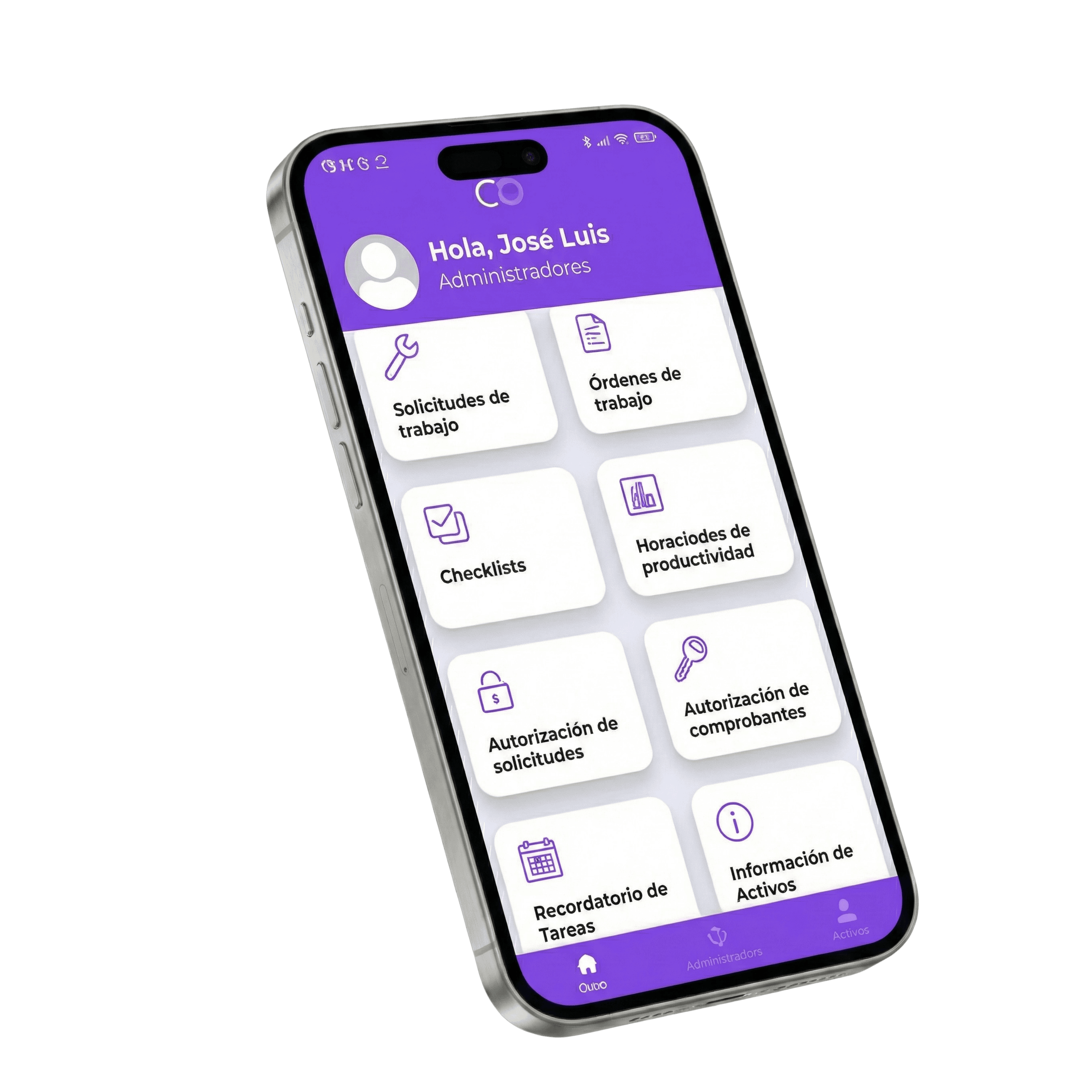 Icono control de fábrica láctea con móvil con el software de mantenimiento CMMS con IA de OTEX.TECH.