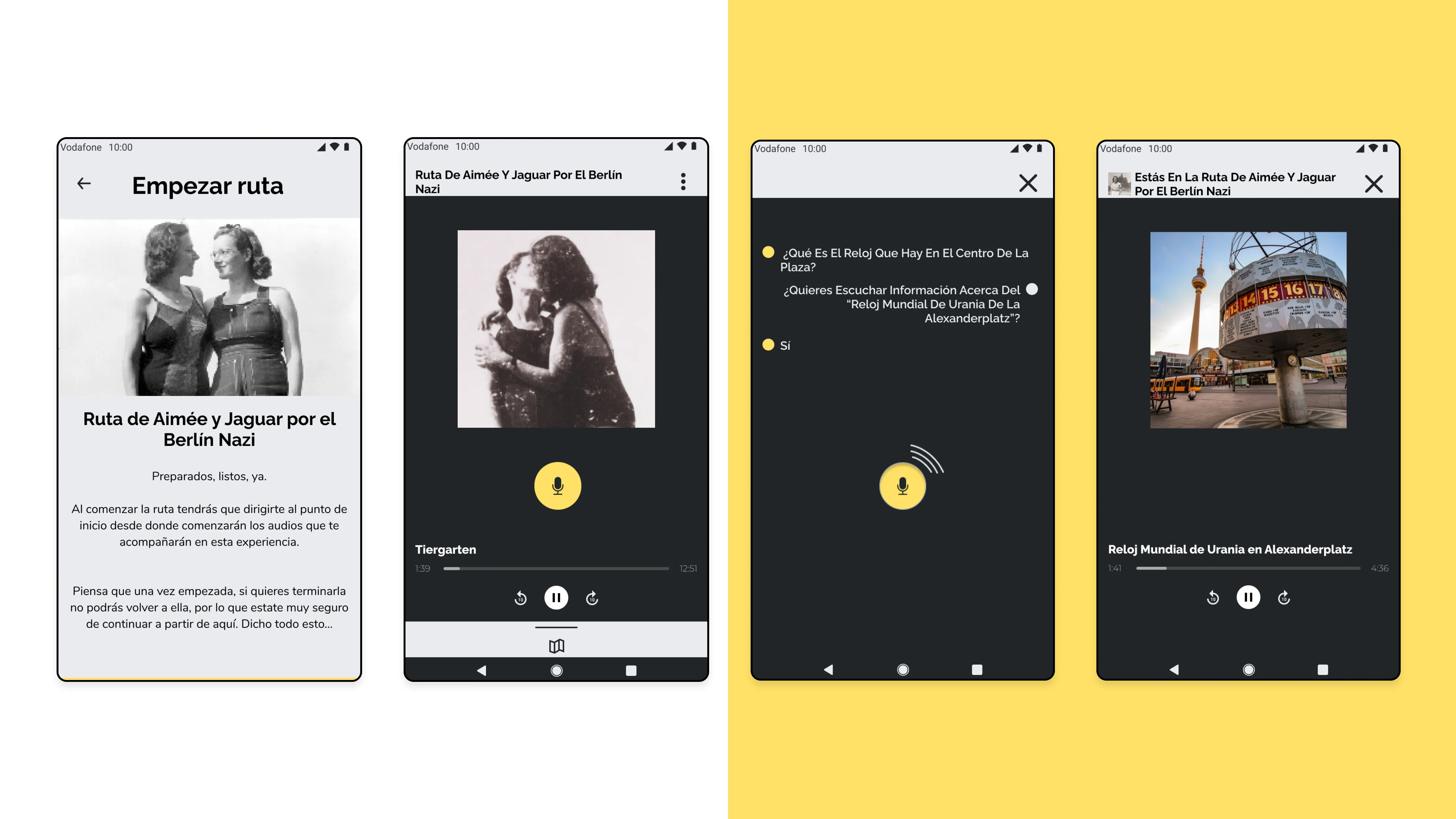 A variety of mobile devices on a yellow background, showcasing mockups of a travel app.