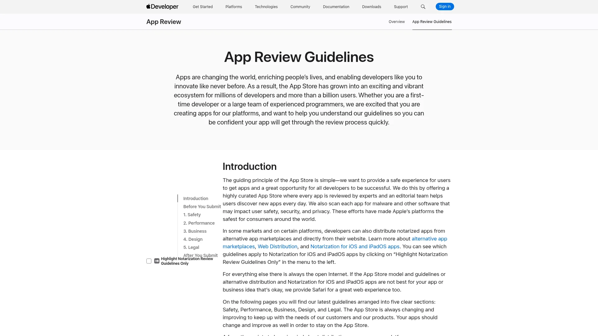 Apple App Review Guidelines page showing the Guideline 4.3 spam section