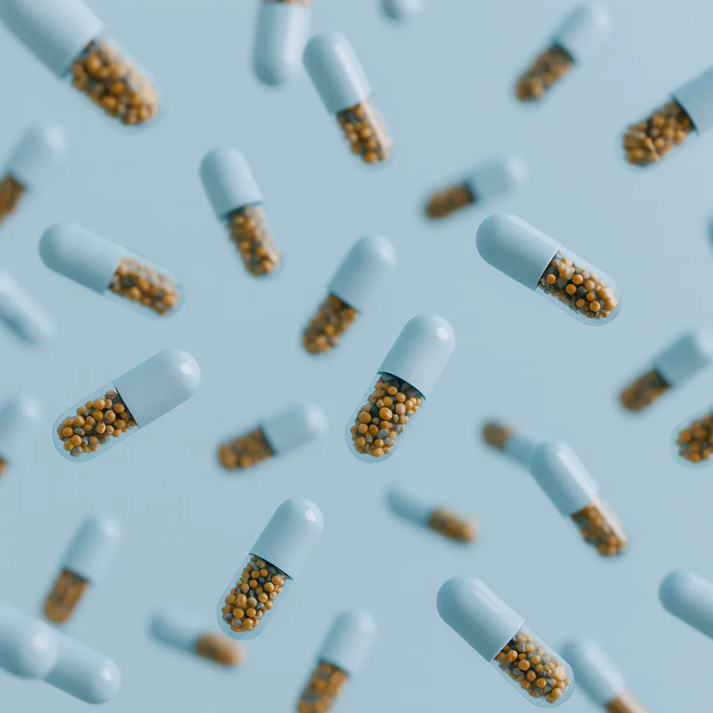 White Schisandra capsule on a spoon surrounded by red berries