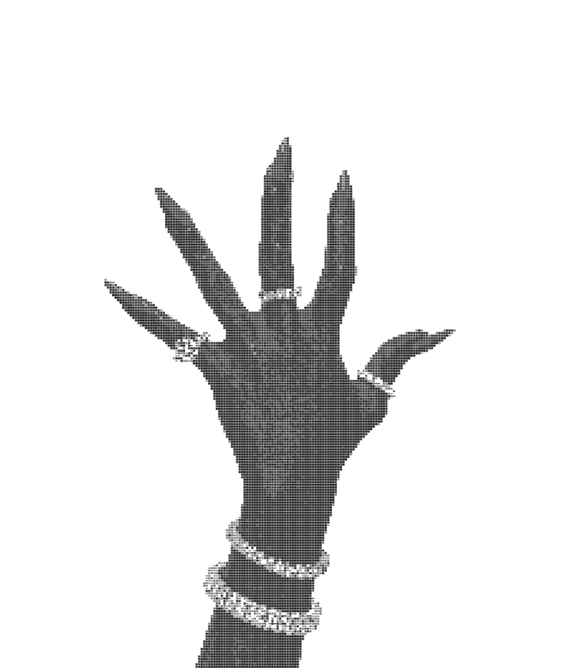 open hand ready to give something with a ASCII effect