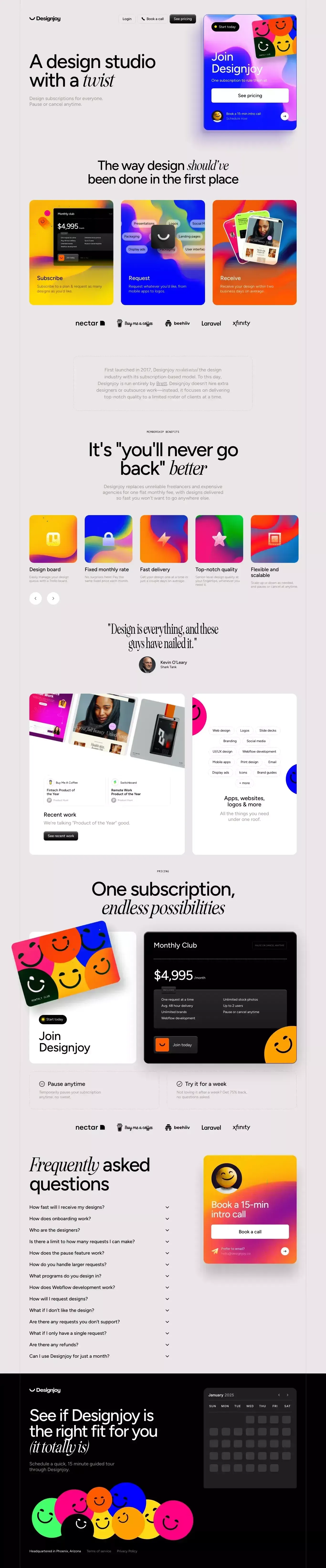 Designjoy - Design as a Subscription portfolio page screenshot showcasing Design and Tech design