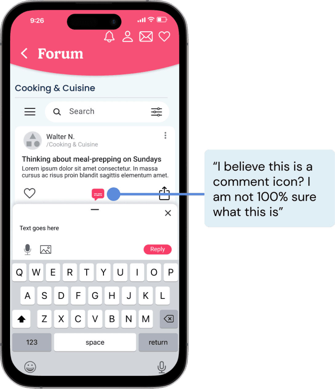 Image of forum screen with corresponding quote from participant