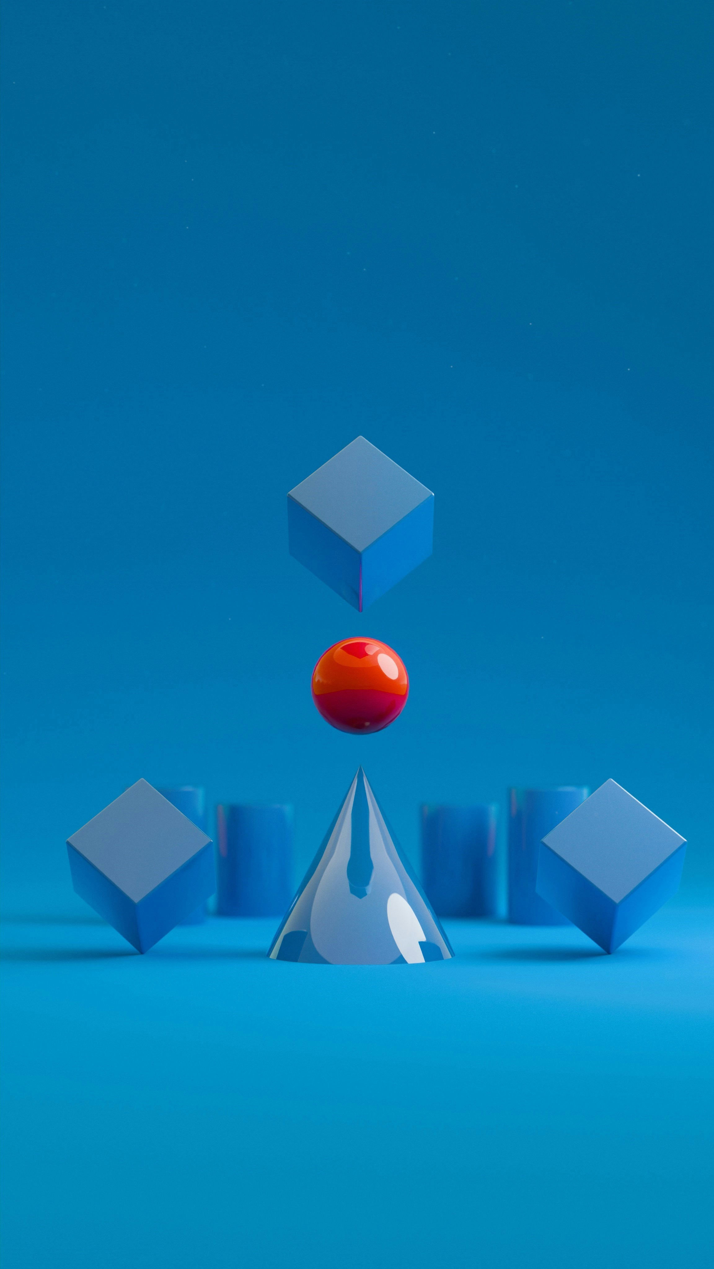 Shapes are arranged symmetrically against a blue background.