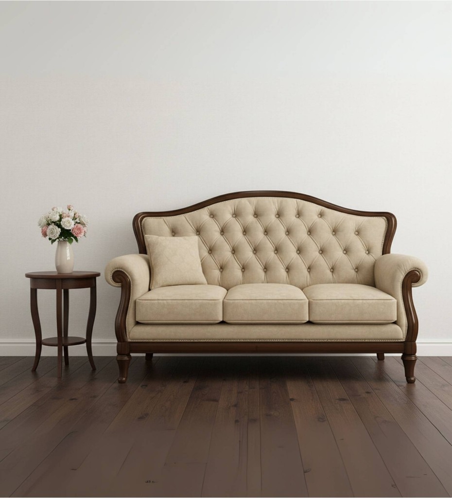 Armano contemporary three seater sofa with olive green upholstery and beech wood frame