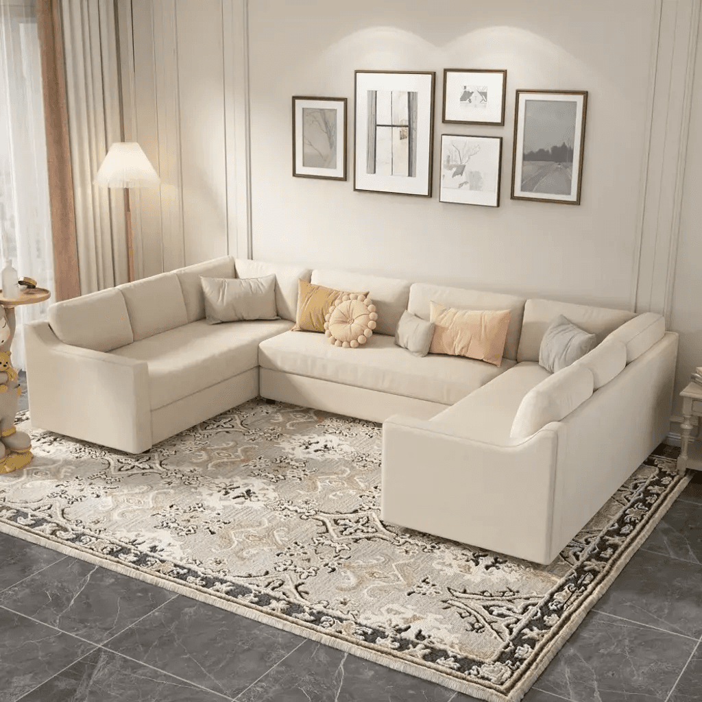 Product image for 3 PCS Upholstered U-Shaped Sectional Sofa With Padded Seat And Back