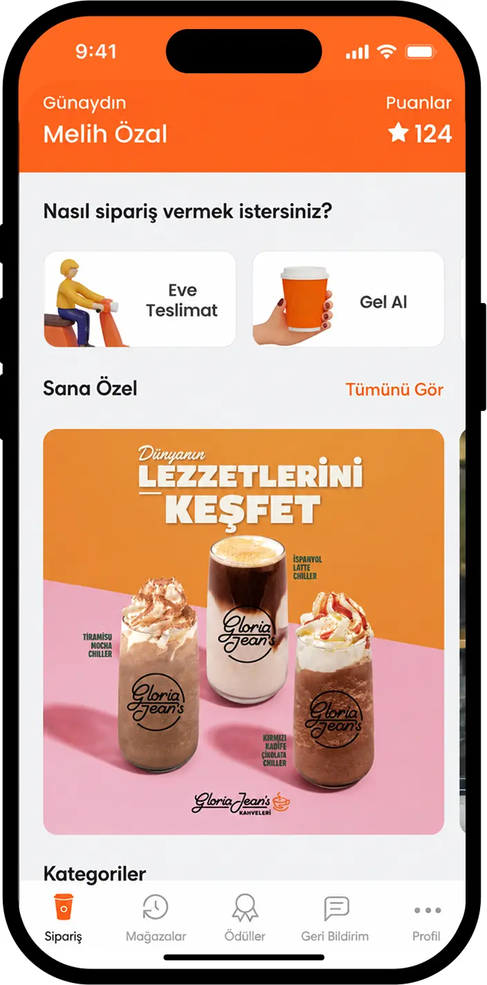 Restoran mobil uygulamasında sipariş yöntemi seçim ekranı