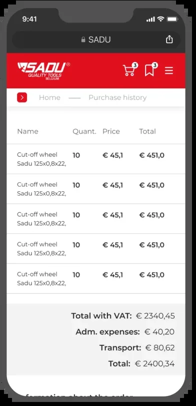 SADU mobile purchase history summary