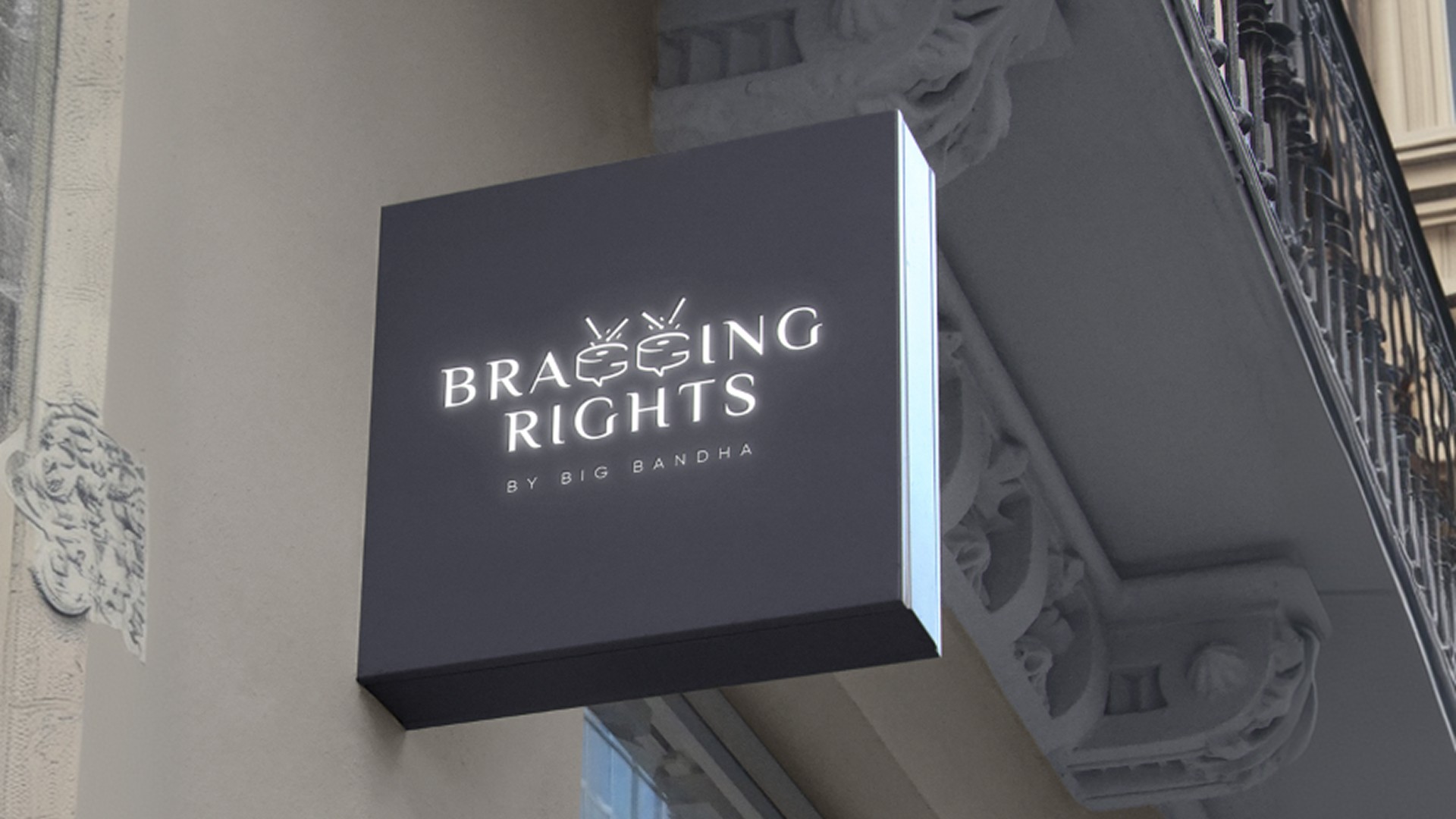 Bragging Rights logo design on exterior signage — Penguincil Design
