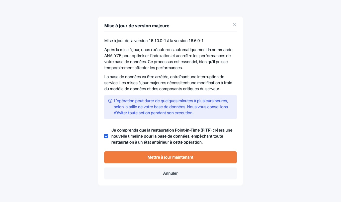 Mise à jour version majeure PostgreSQL 16