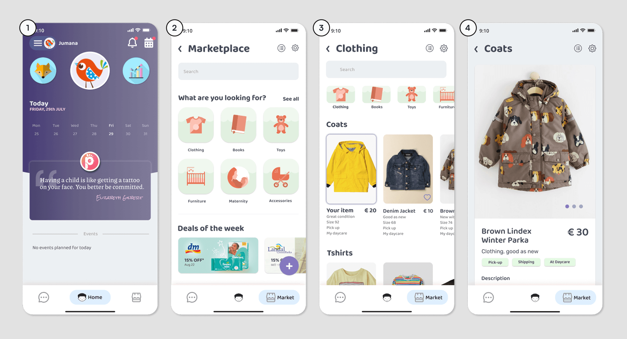 High-fidelity marketplace screens