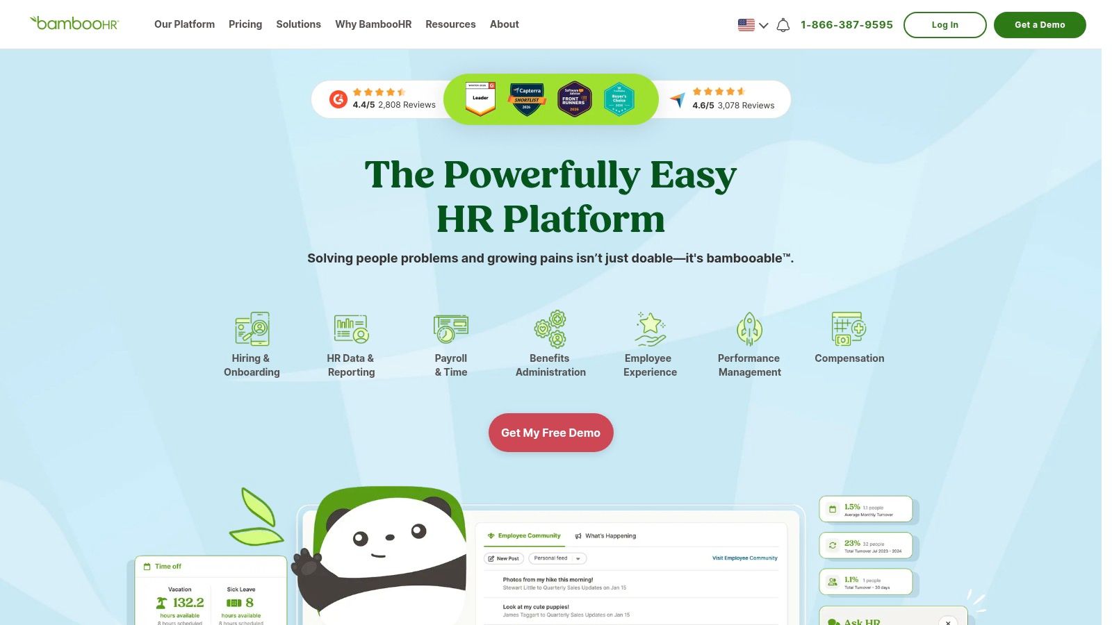 BambooHR's onboarding dashboard showing new hire checklists and welcome messages