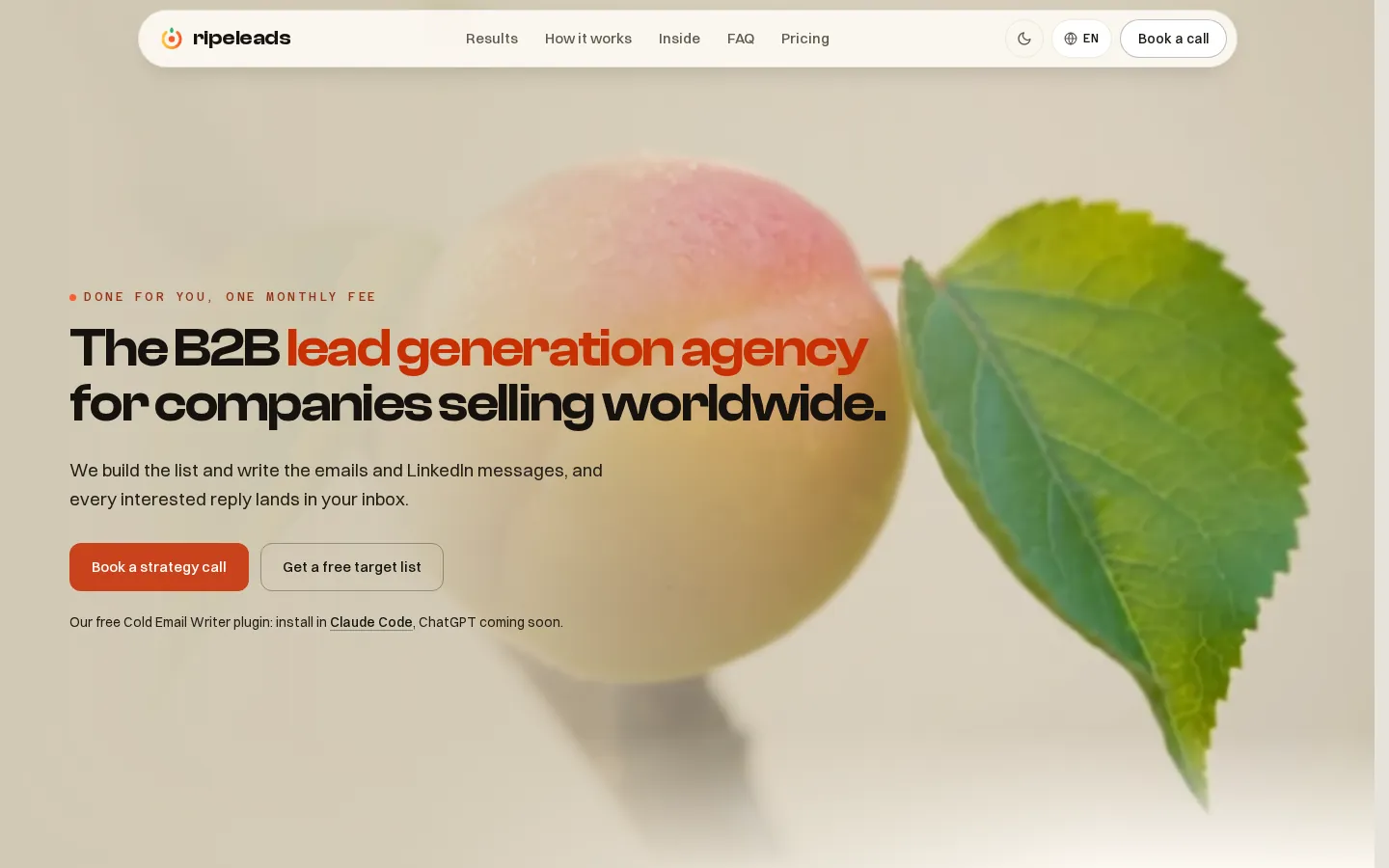 Ripe Leads homepage hero