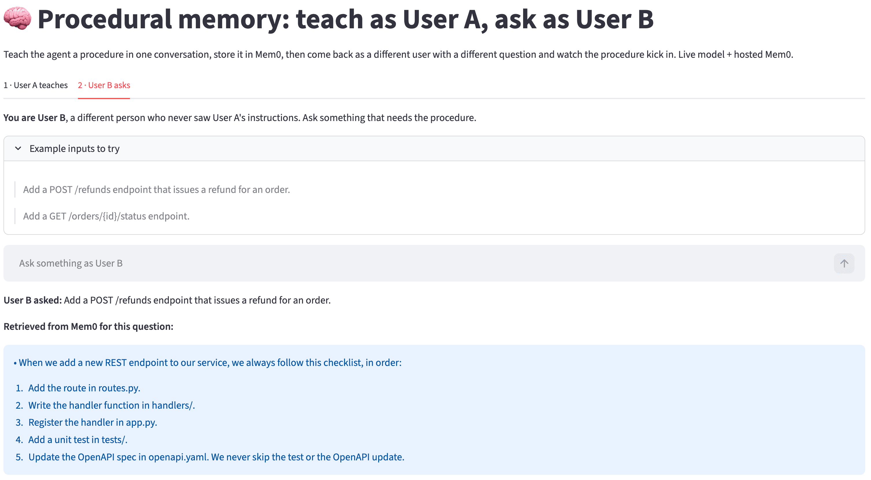 User B input