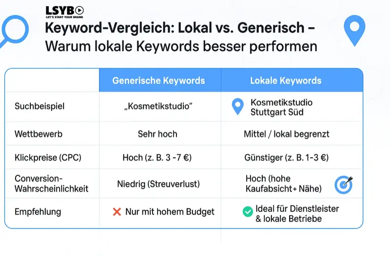 Infografik: Warum lokale Keywords bei Google Ads besser konvertieren – Keywordstrategie für KMU