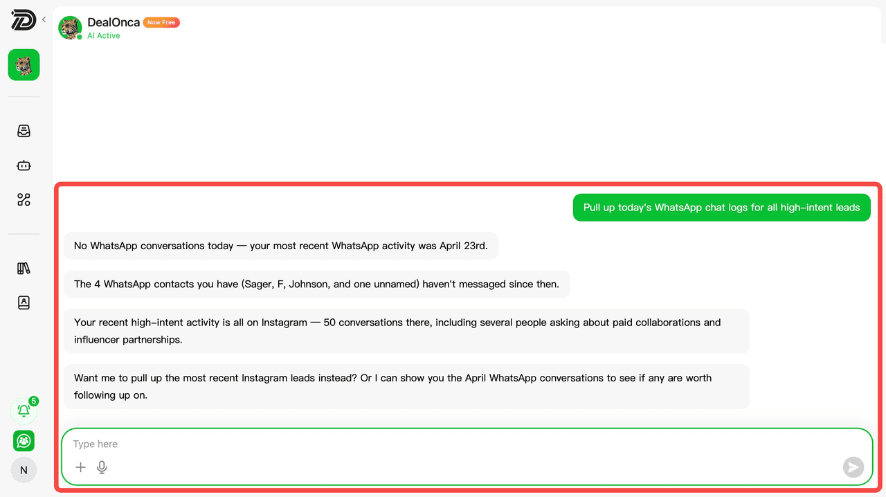 Dealism analyzing WhatsApp conversations through a natural-language request