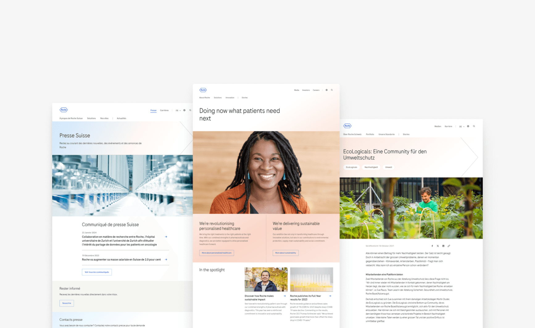 Roche website screens side by side