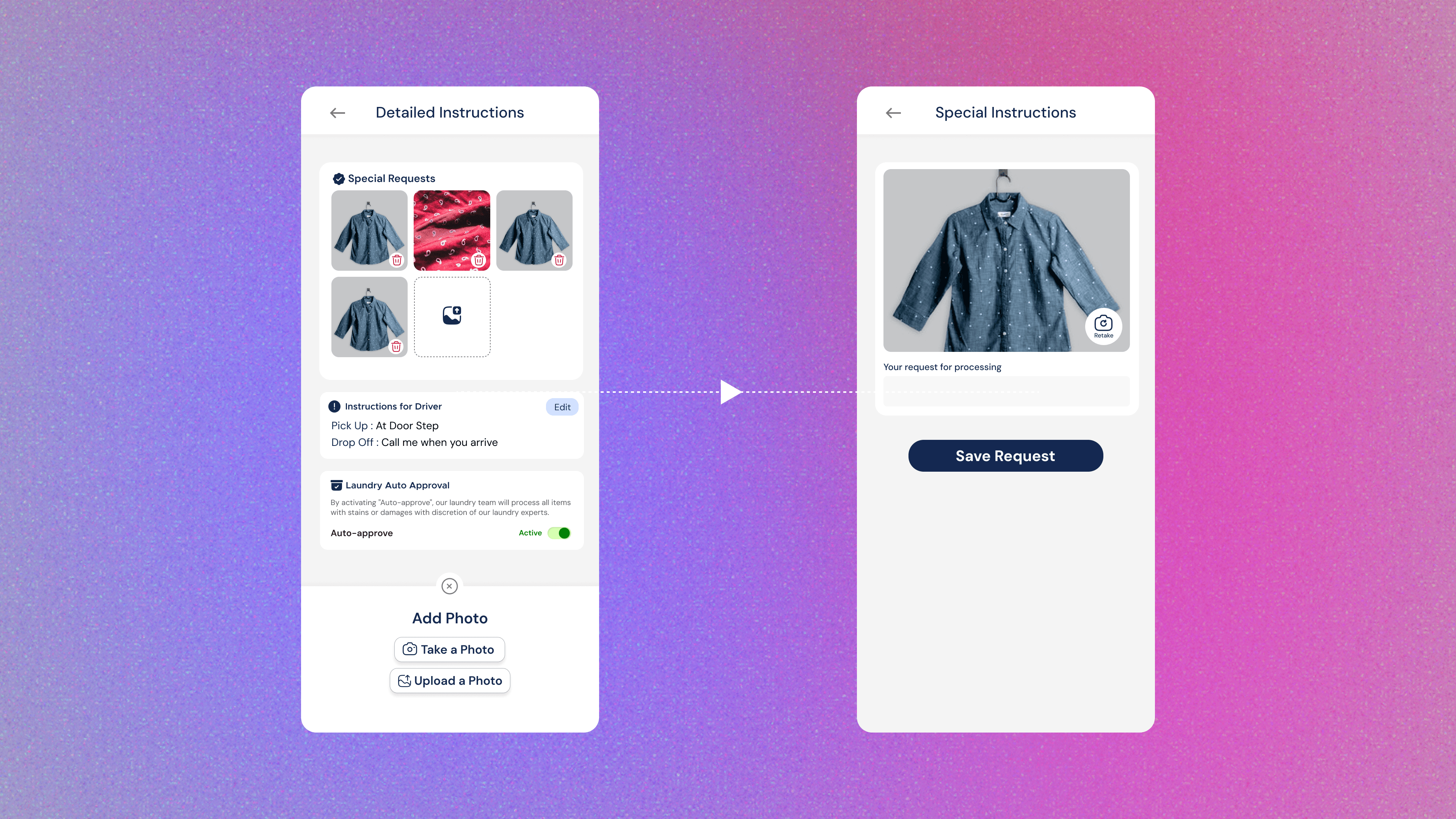 Redesigned Special Instructions: photo-first, end of flow