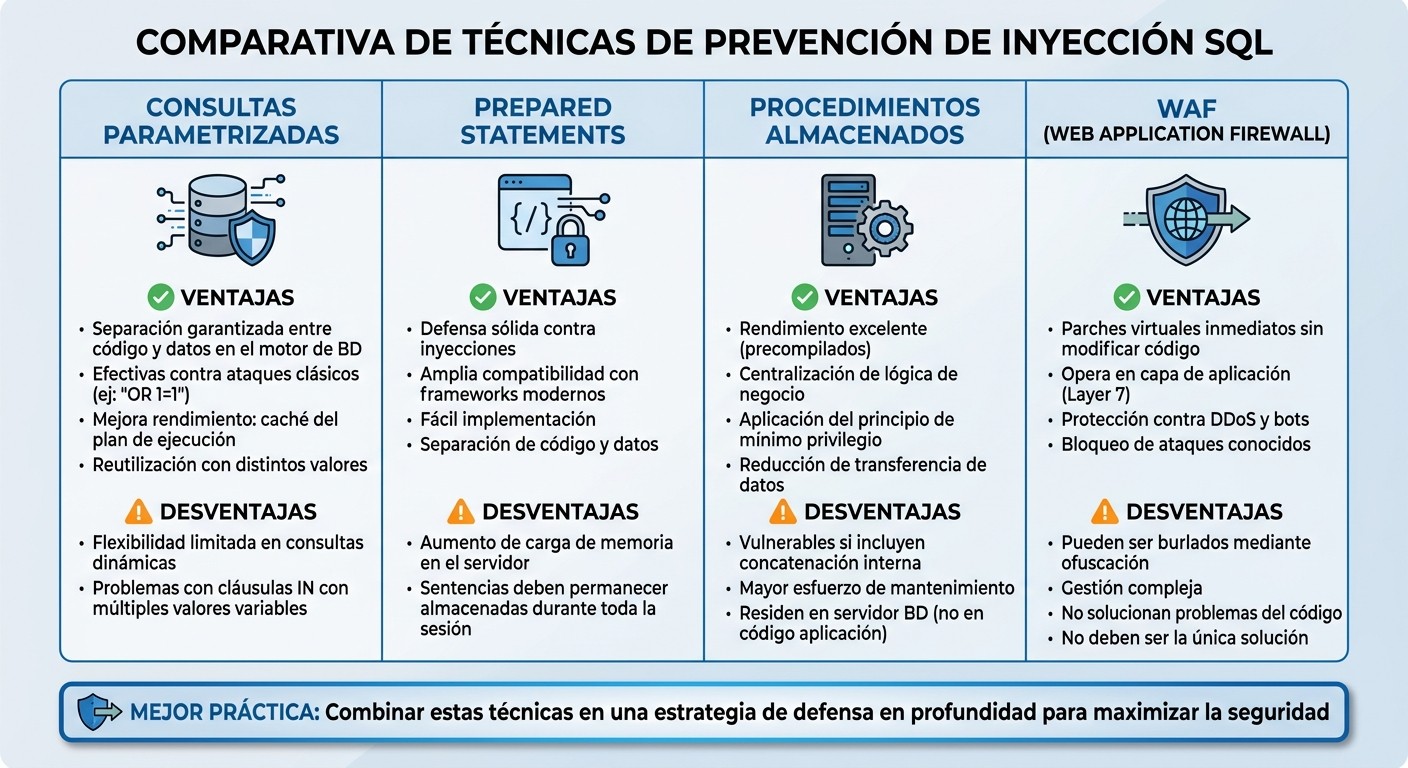 Comparación de técnicas de prevención de inyección SQL: ventajas y desventajas