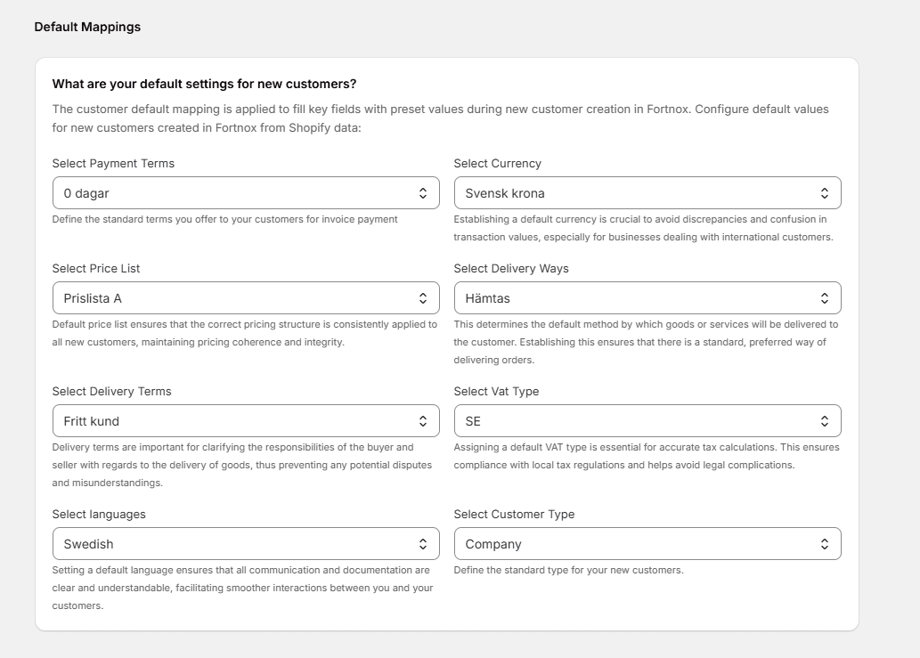 Customer Sync Settings