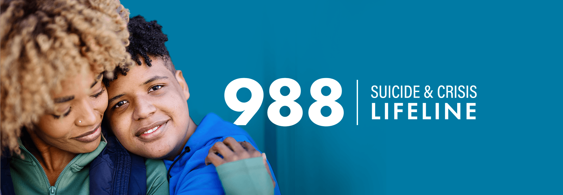 Detail: stylized image and client logo from the redesign featuring a mother and child embracing.