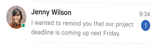 tchop™ preview of a direct message, showing a project deadline reminder, highlighting efficient team communication and collaboration within the app.