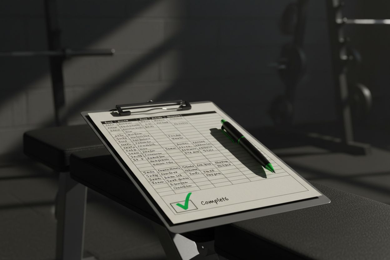 Filled workout log on clipboard