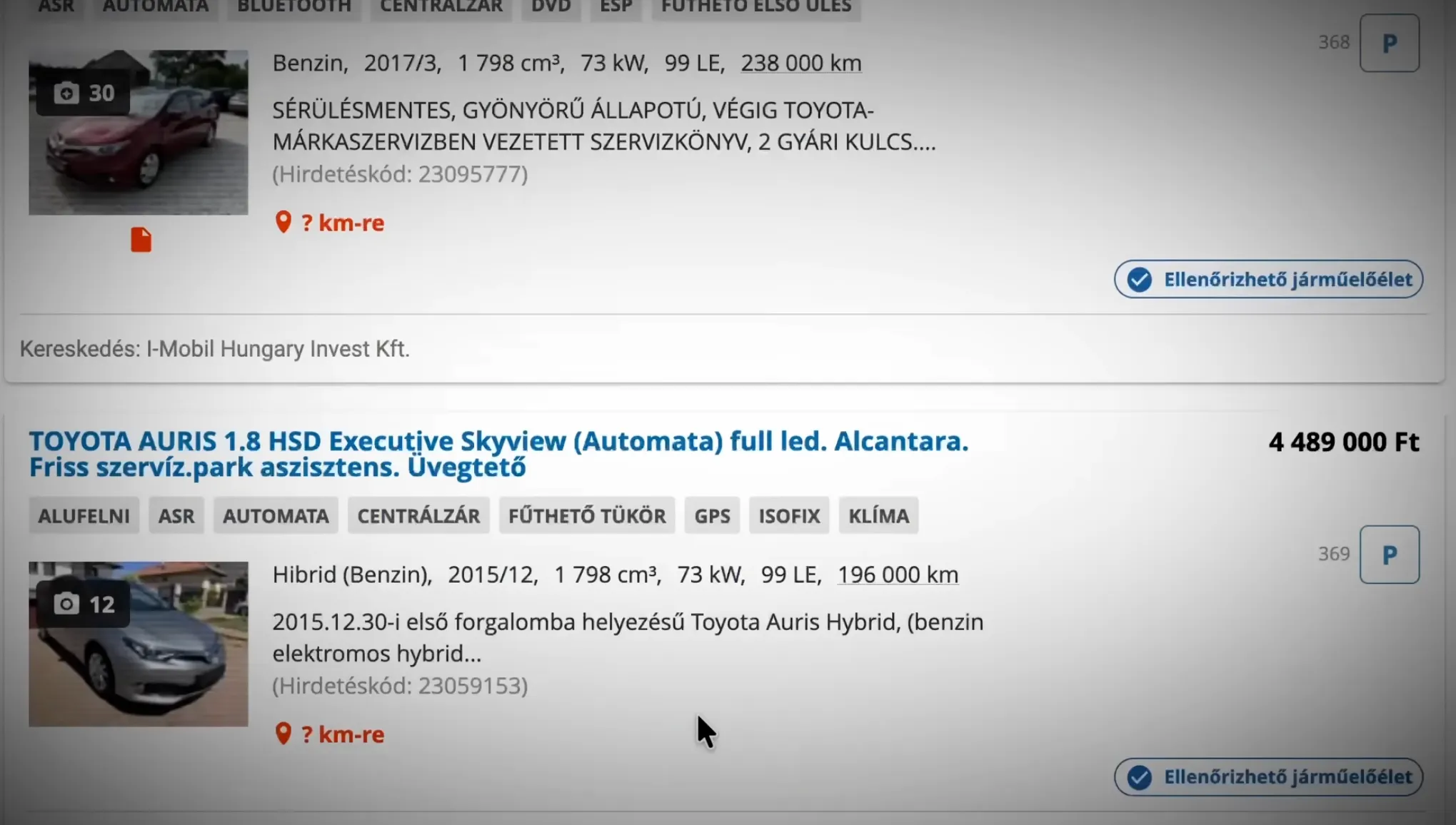 használt Toyota Auris Hibrid eladó