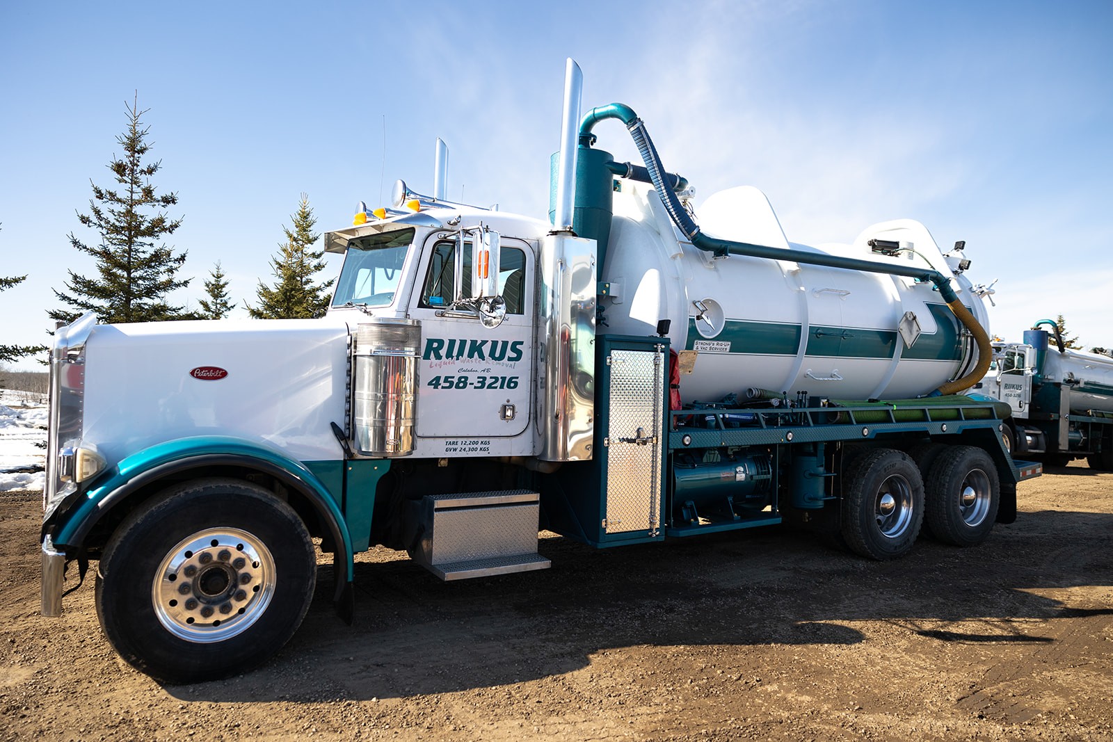 Rukus Liquid Waste Removal vacuum truck providing septic pumping, grease trap cleaning, and liquid waste hauling services in Edmonton and surrounding Alberta communities.