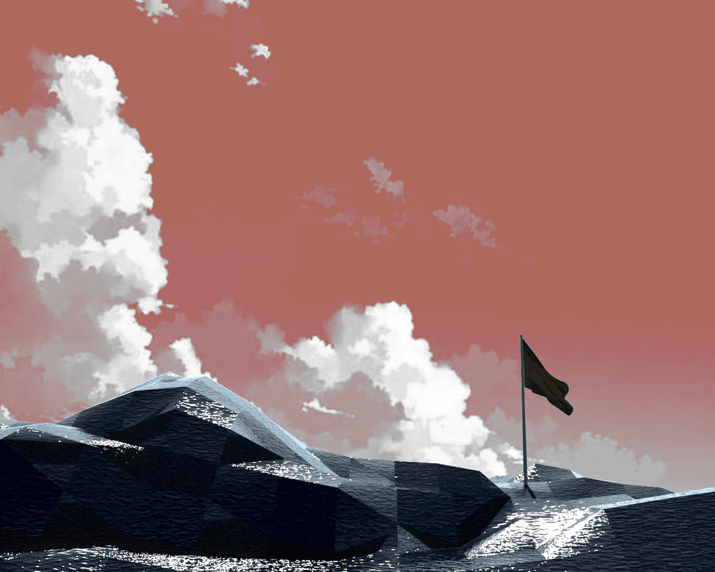 A spanish Flag arising in the middle of the sea