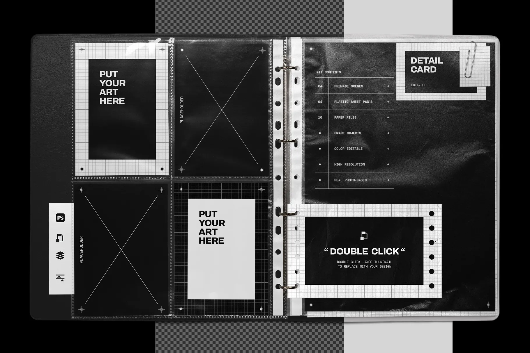 Editorial Archive Mockup Kit Photoshop scene with editable smart object placeholders