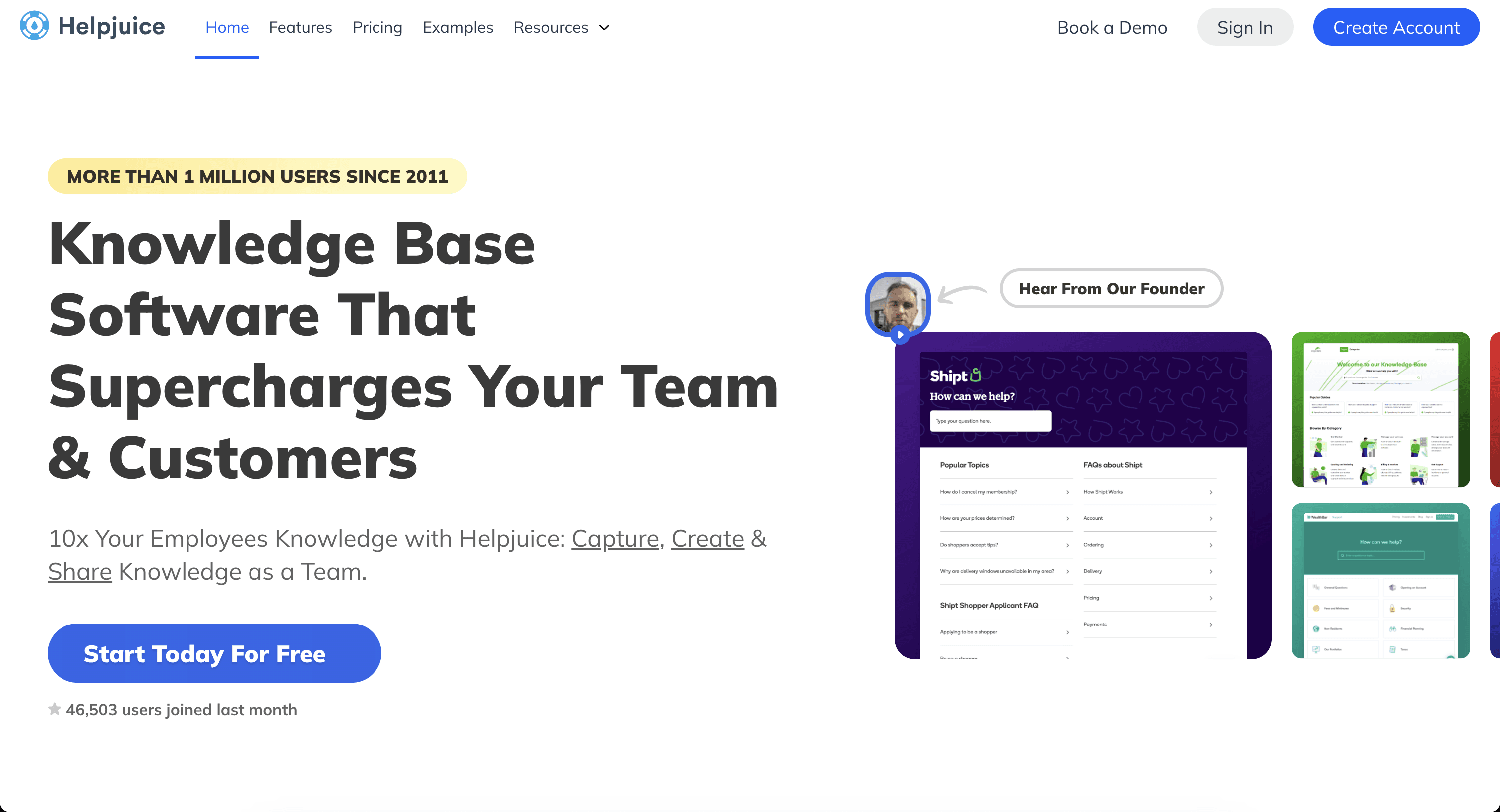 A screenshot of Helpjuice’s homepage from August 2024.