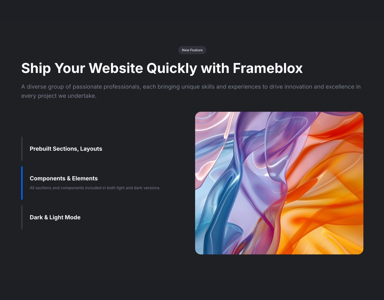 Framer Dark Features Section - Frameblox UI