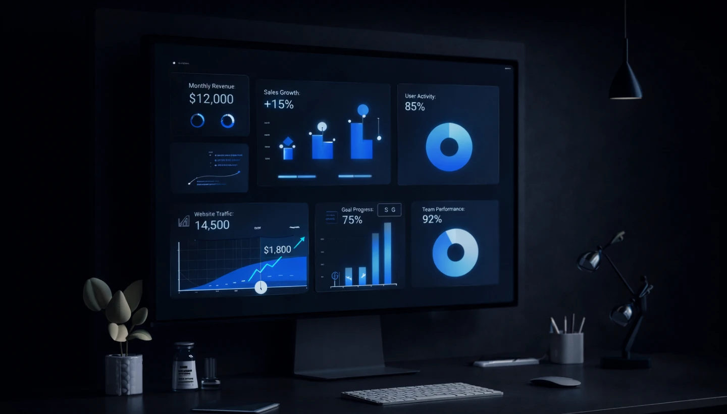 The image illustrates a visual analytical dashboard for OBBW department performance analysis.