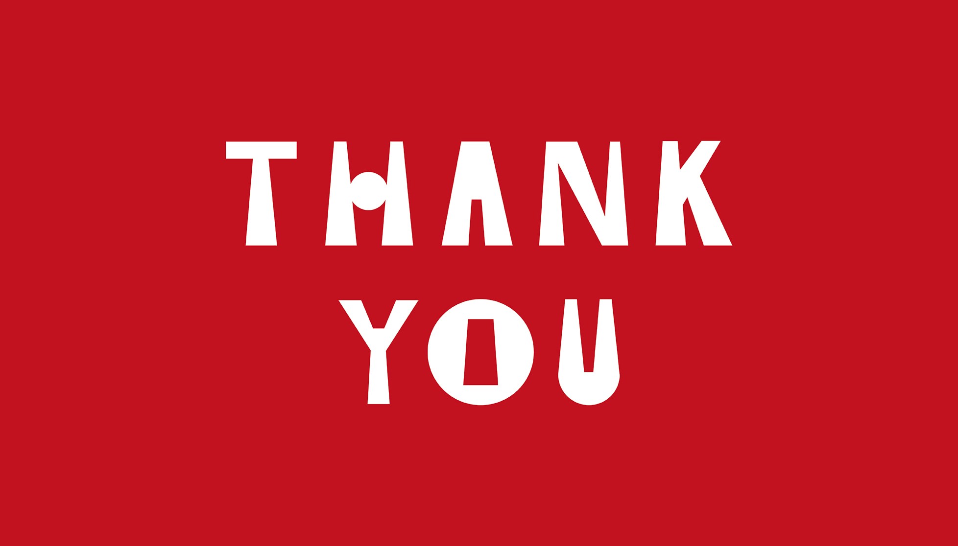 Thank You written in white on red background, Sutnar Stewart