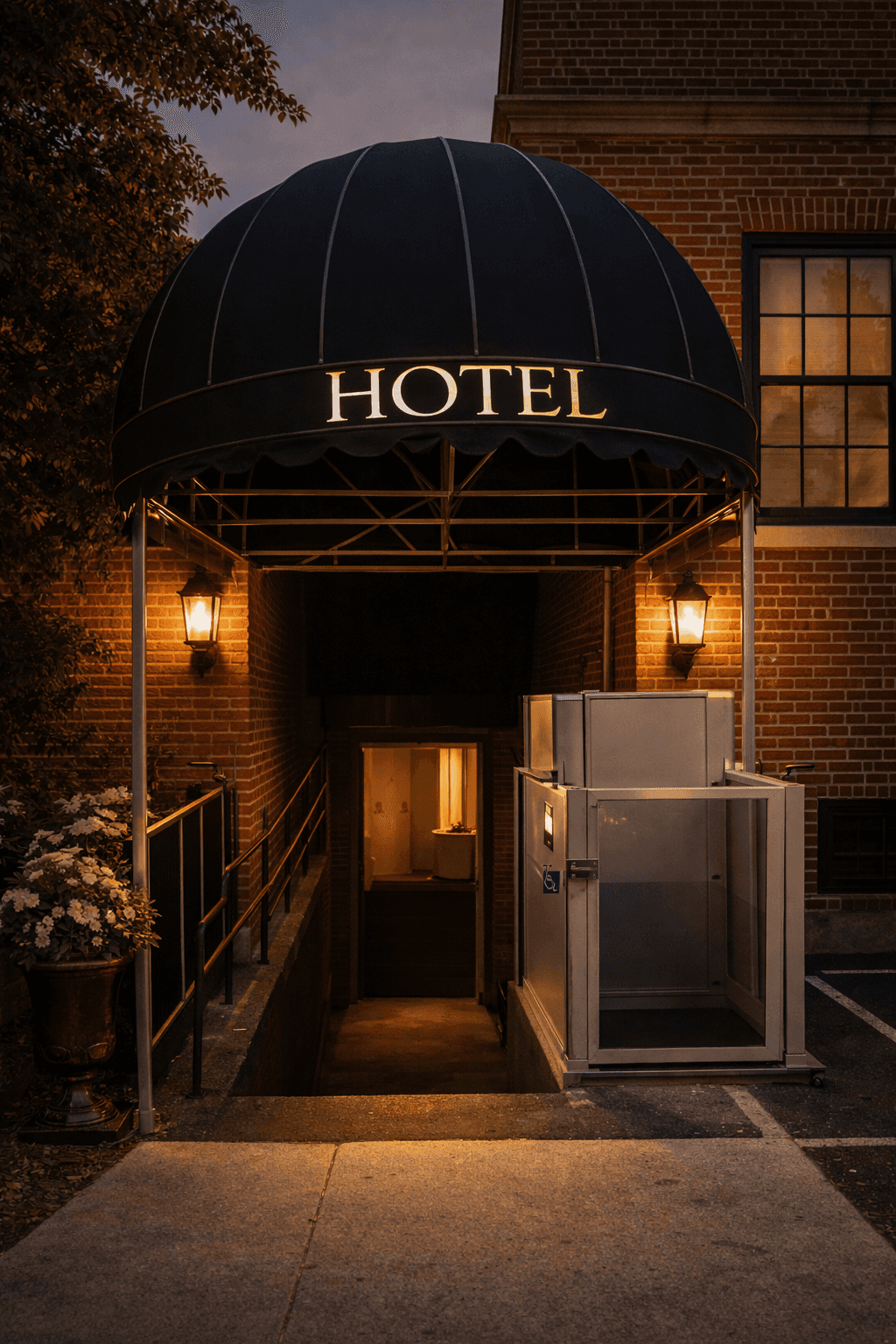 Lower level entrance with wheelchair lift 