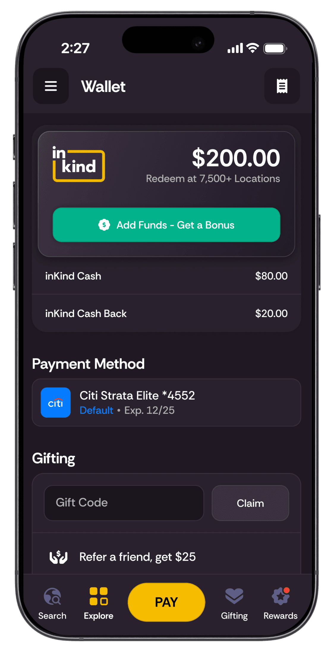 inKind app wallet page